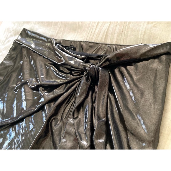 RELISTED NWOT Zara Metallic Gunmetal Wrap Style Tie Waist Mini Skirt - Picture 9 of 15